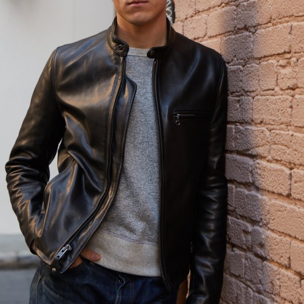 Schott 530 Cafe Racer leather jacket Black Large Authetic with tag